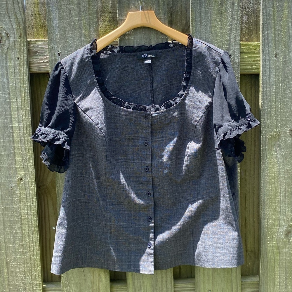 AGB Women’s Top Mock Vest Vtg Style Gray/Black